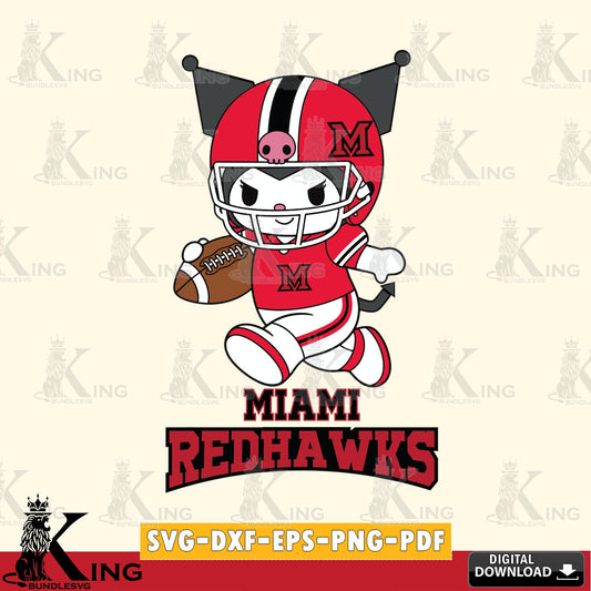 Miami RedHawks Kuromi Football Run SVG file, Cricut, Cut file  , Digital Download , Instant Download, Sanrio svg, Clipart