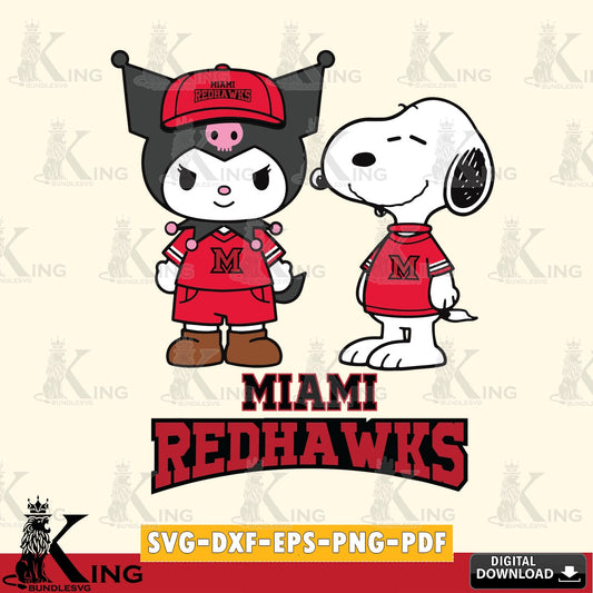 Miami RedHawks Kuromi Snoopy Football SVG file, Cricut, Cut file  , Digital Download , Instant Download, Sanrio svg, Clipart