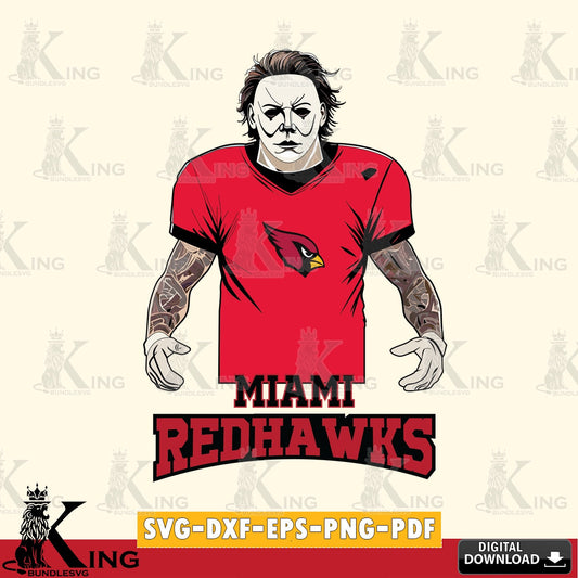 Custom design featuring Miami RedHawks Michael Myers Tattoo Football, high-quality vector for DIY scrapbooking and home decor