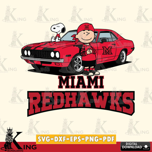 Miami RedHawks Peanuts Muscle Car SVG, Cricut, Cut file  , Digital Download , Instant Download, Peanuts svg, NCAA svg, Football svg, Sport svg