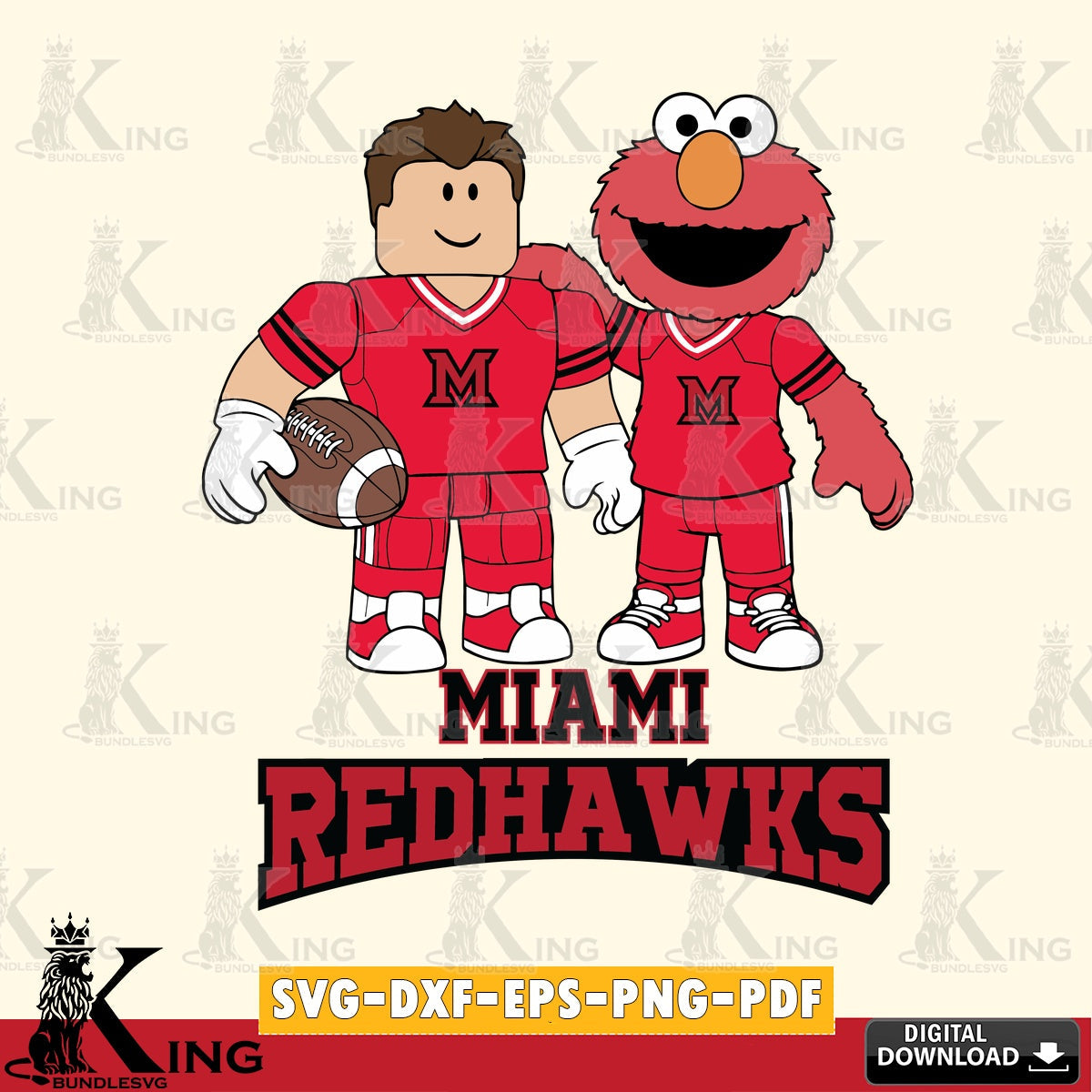 Miami RedHawks Roblox & Elmo Football SVG file , NCAA Cricut,  File cut , Digital Download , PDF File