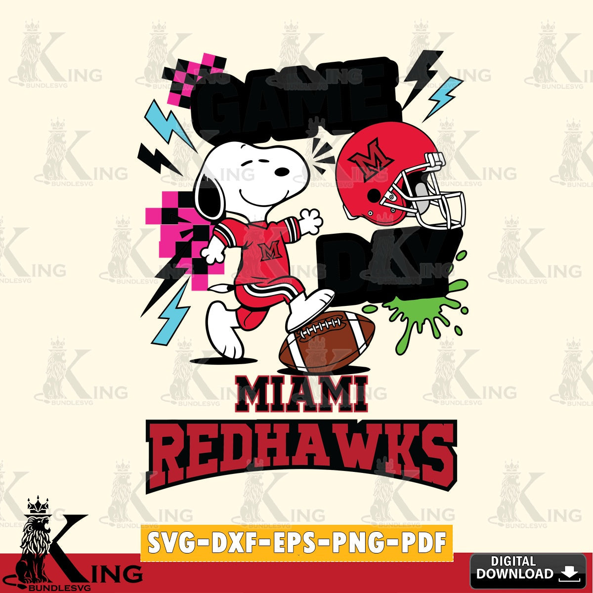 Miami RedHawks Snoopy Game day SVG, Cricut, Cut file  , Digital Download , Instant Download, Peanuts svg, NCAA svg, Football svg, Sport svg