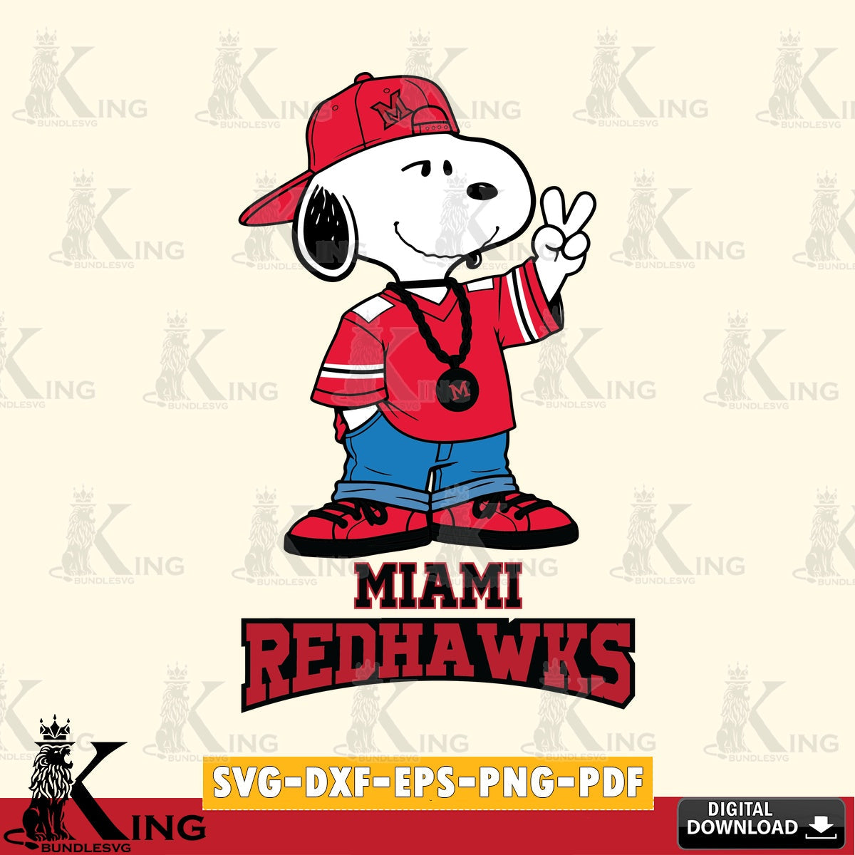 Miami RedHawks Snoopy Say hi SVG, Cricut, Cut file  , Digital Download , Instant Download, Peanuts svg, NCAA svg, Football svg, Sport svg