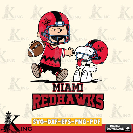 Miami RedHawks Snoopy and Peanut Fun SVG, Cricut, Cut file  , Digital Download , Instant Download, Peanuts svg, NCAA svg, Football svg, Sport svg