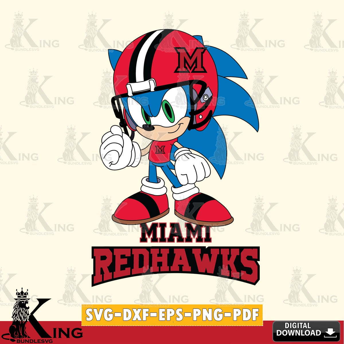 Printable art of Miami RedHawks Sonic Football Mascot SVG PNG files perfect for Cricut and Silhouette cutting