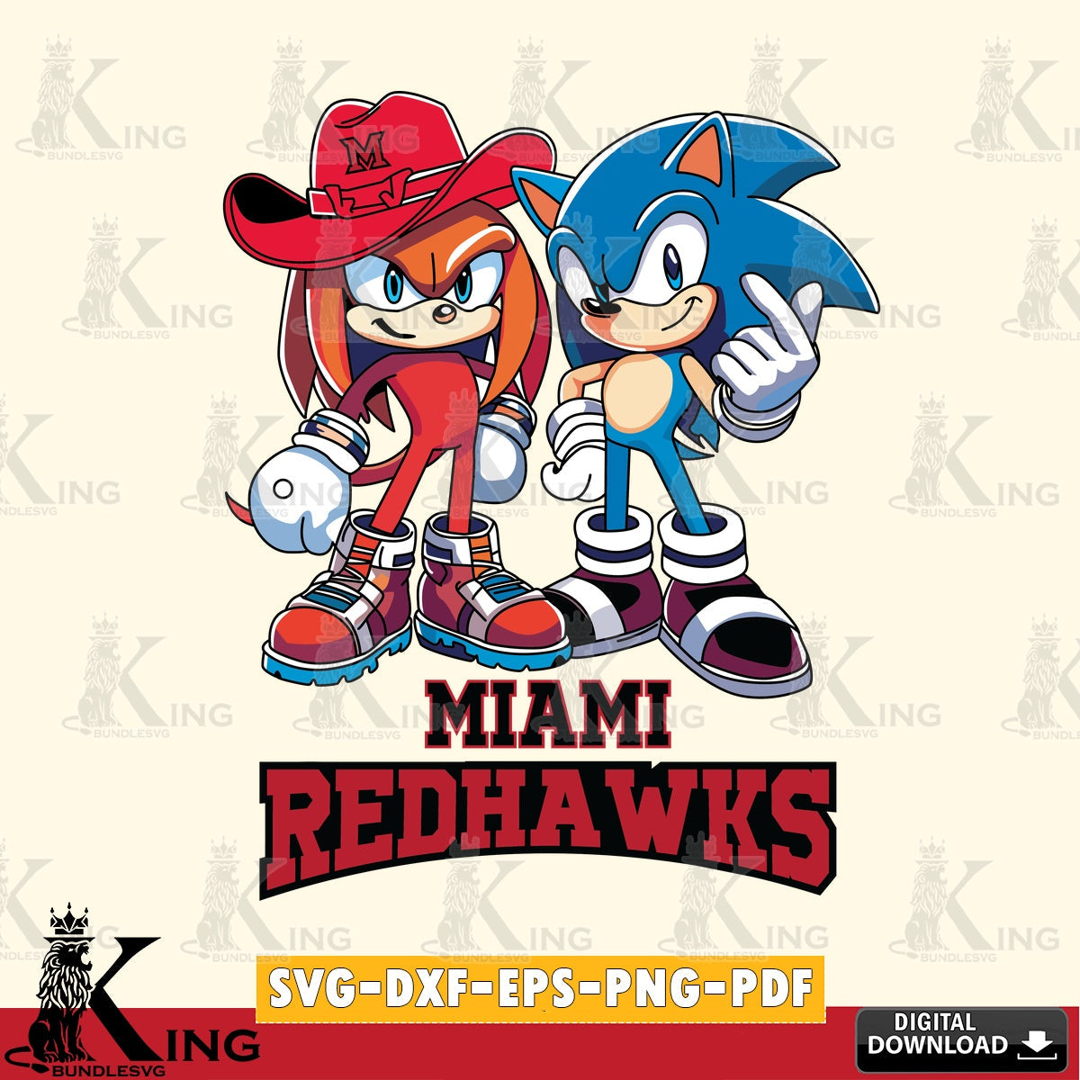 Miami RedHawks Sonic & Knuckles Football Mascot SVG file, Vector , Digital Download , PDF File , Instant Download