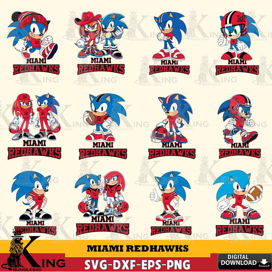 Ultimate set containing Miami RedHawks Sonic & Knuckles NCAA Football bundle SVG PNG design suitable for Glowforge and laser