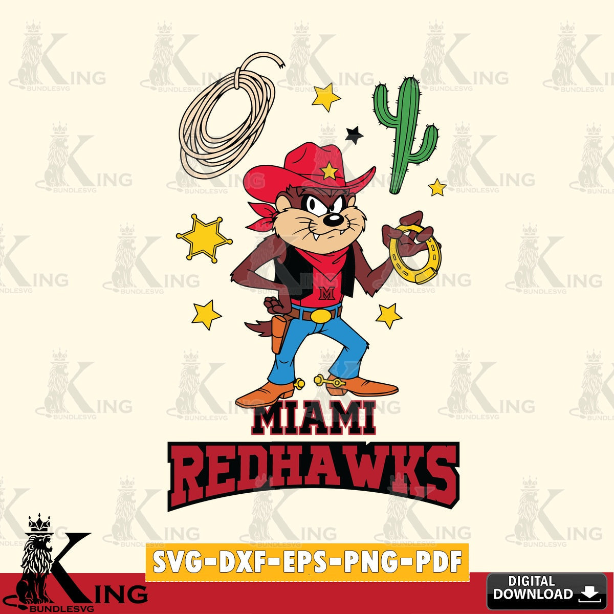 Miami RedHawks Taz Cowboy Western SVG file, Cut file  , Digital Download , Instant Download, Taz svg, NCAA svg