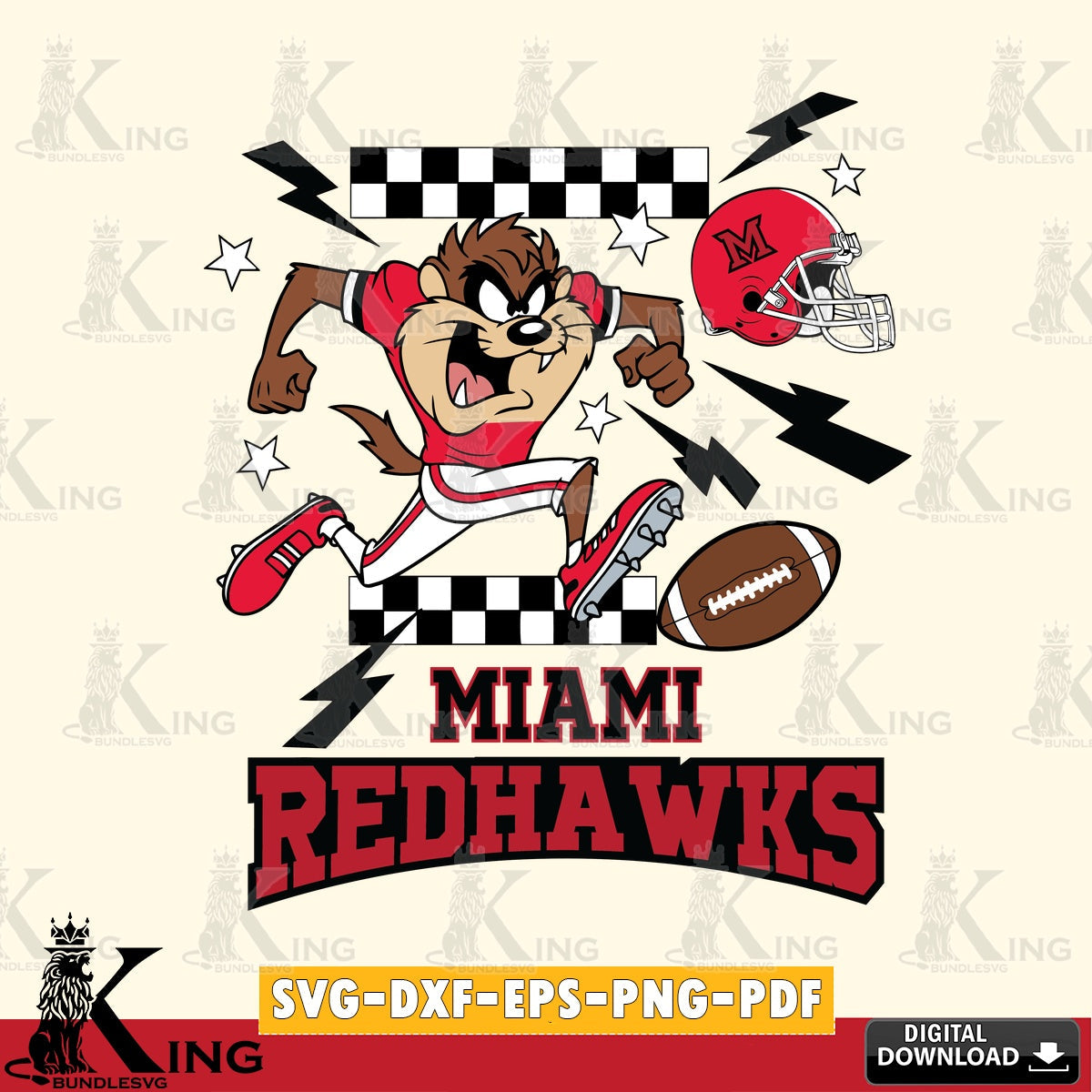 Miami RedHawks Taz Football Lightning SVG file, Cut file  , Digital Download , Instant Download, Taz svg, NCAA svg