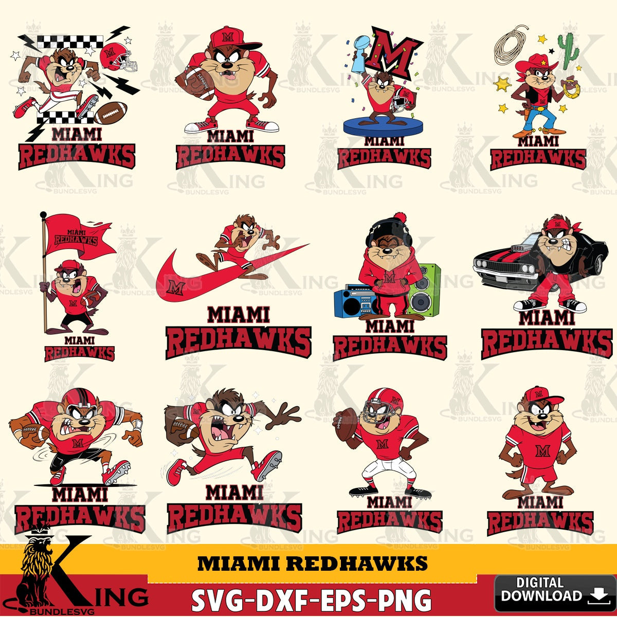 Miami RedHawks Taz Football NCAA Bundle SVG file, Cut file  , Digital Download , Instant Download, Taz svg, NCAA svg