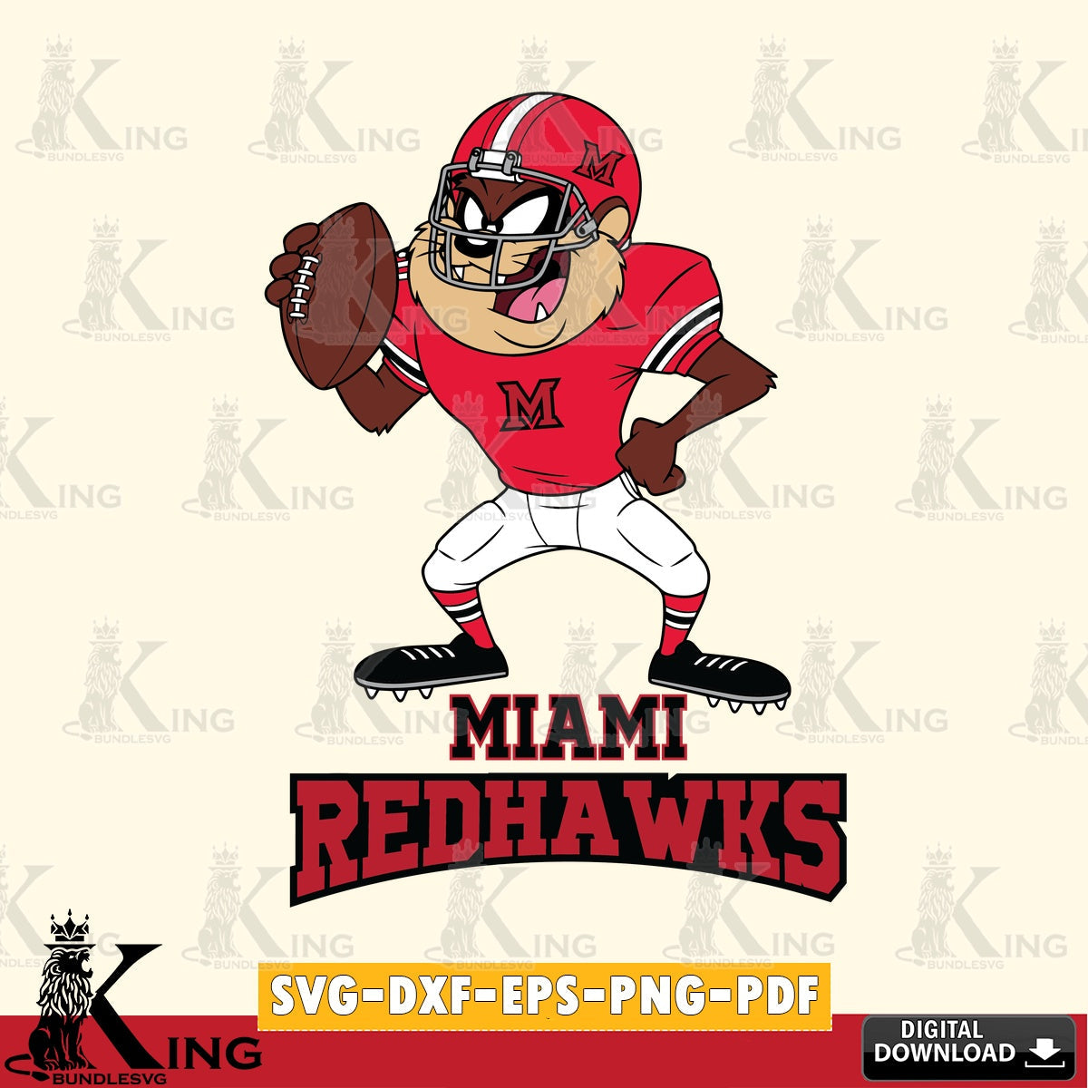 Miami RedHawks Taz Football Player SVG file, Cut file  , Digital Download , Instant Download, Taz svg, NCAA svg