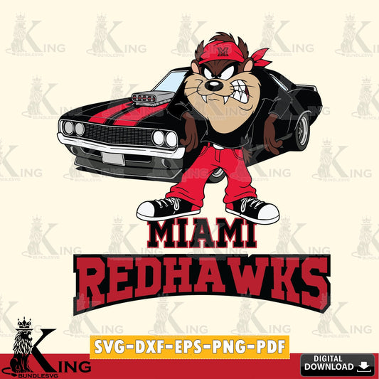 Miami RedHawks Taz Racing Car SVG file, Cut file  , Digital Download , Instant Download, Taz svg, NCAA svg