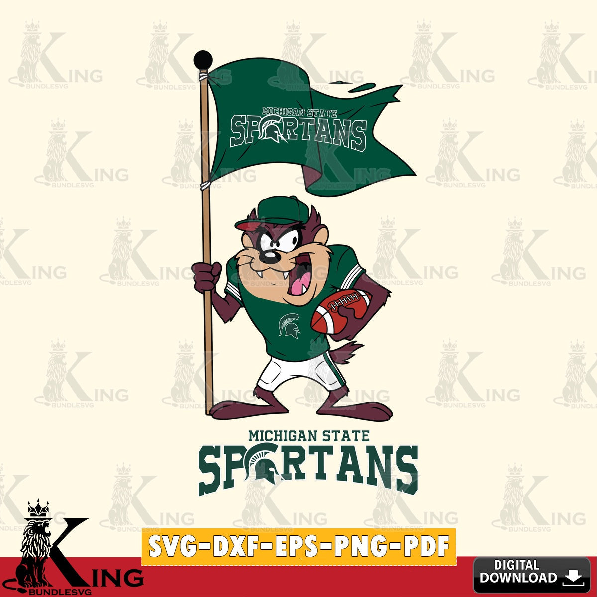 Michigan State Spartans Football Taz Flag Art SVG file, Cut file  , Digital Download , Instant Download, Taz svg, NCAA svg