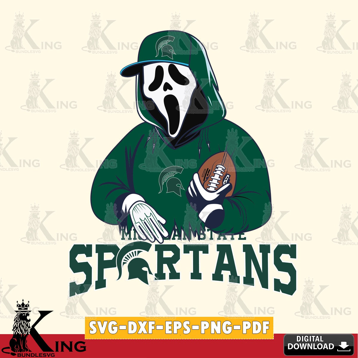 Stylish representation of Michigan State Spartans Ghostface Scream football player, high-quality vector for DIY scrapbooking and