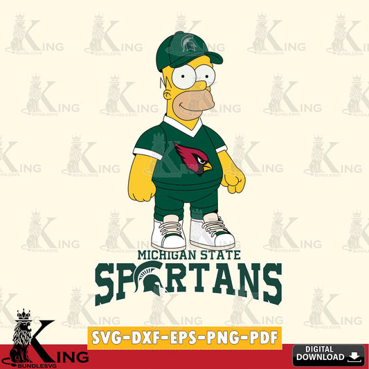Hand-drawn style art of Michigan State Spartans Homer Simpson football, a cut file ideal for vinyl projects and T-shirt printing
