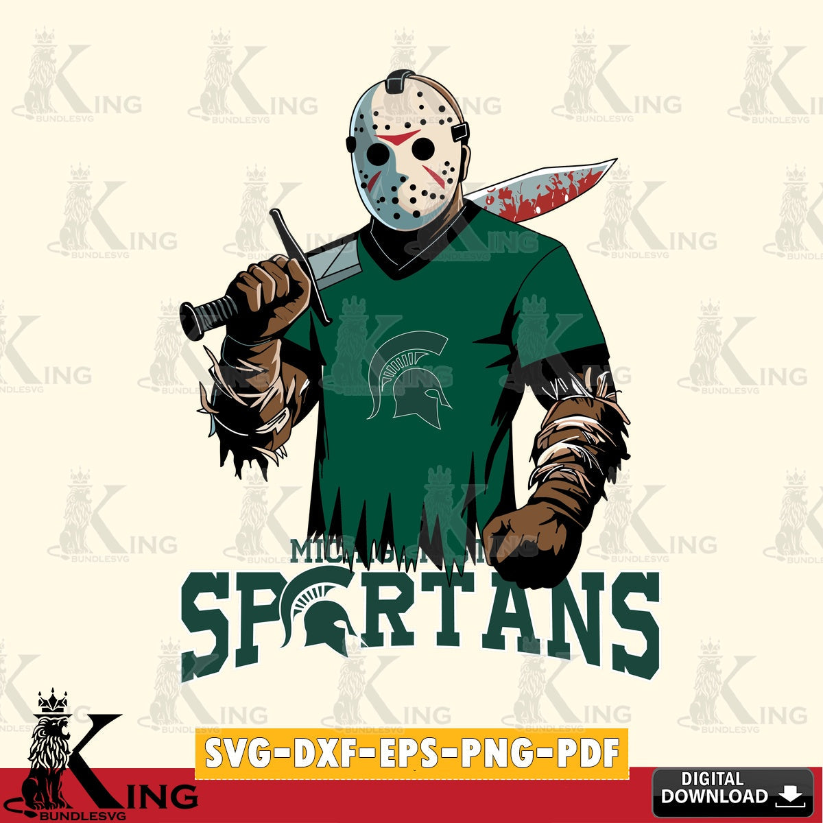 High-quality graphic of Michigan State Spartans Jason Voorhees Football, crafting file for iron-on transfer and vinyl decals.