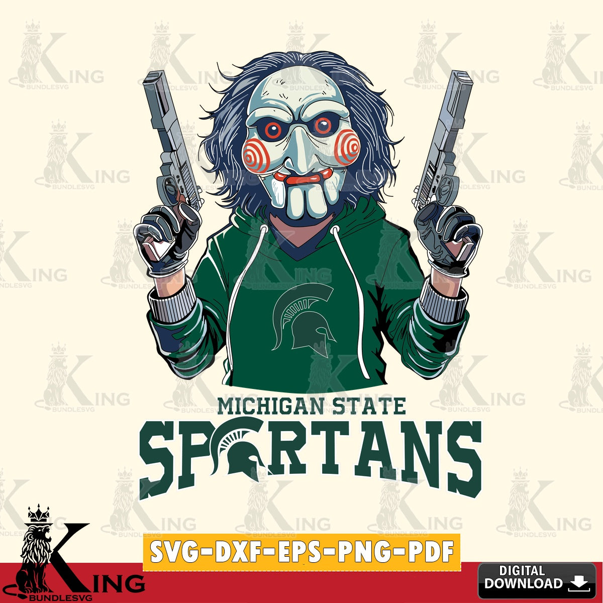 Unique artwork depicting Michigan State Spartans Jigsaw Billy Football, vector illustration for POD merchandise and apparel