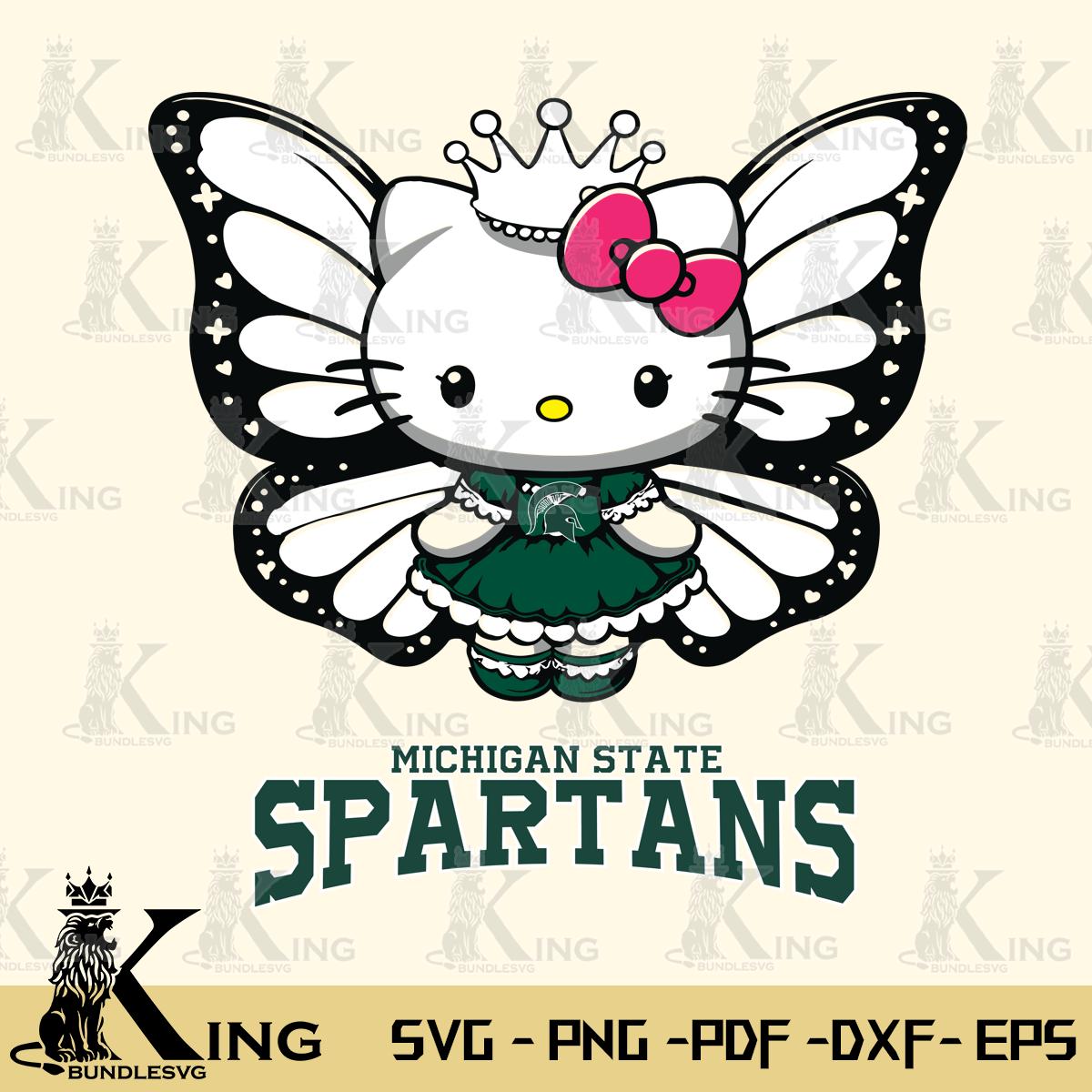 Michigan State Spartans Kitty Wings & Flowers Svg Eps Dxf Png File, Digital Download