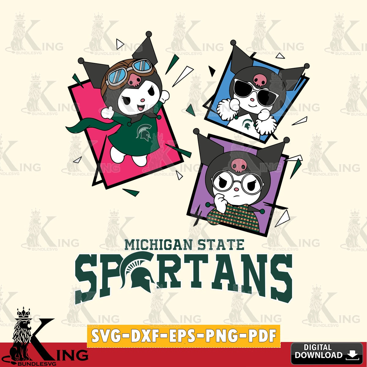 Michigan State Spartans Kuromi Action Football SVG file, Cricut, Cut file  , Digital Download , Instant Download, Sanrio svg, Clipart
