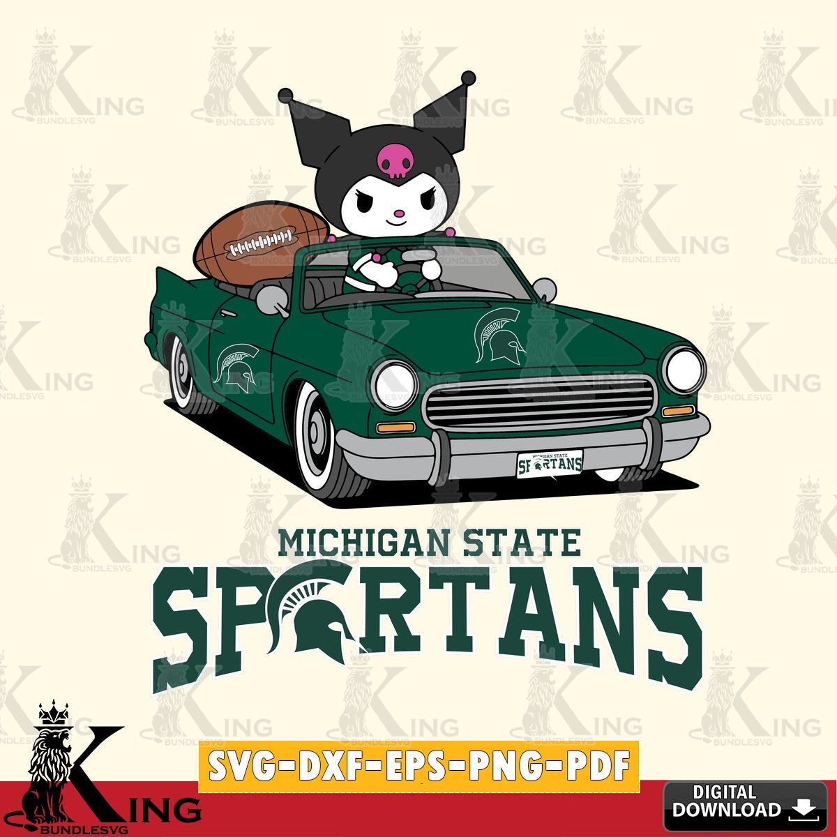 Michigan State Spartans Kuromi Car Football Game SVG file, Cricut, Cut file  , Digital Download , Instant Download, Sanrio svg, Clipart