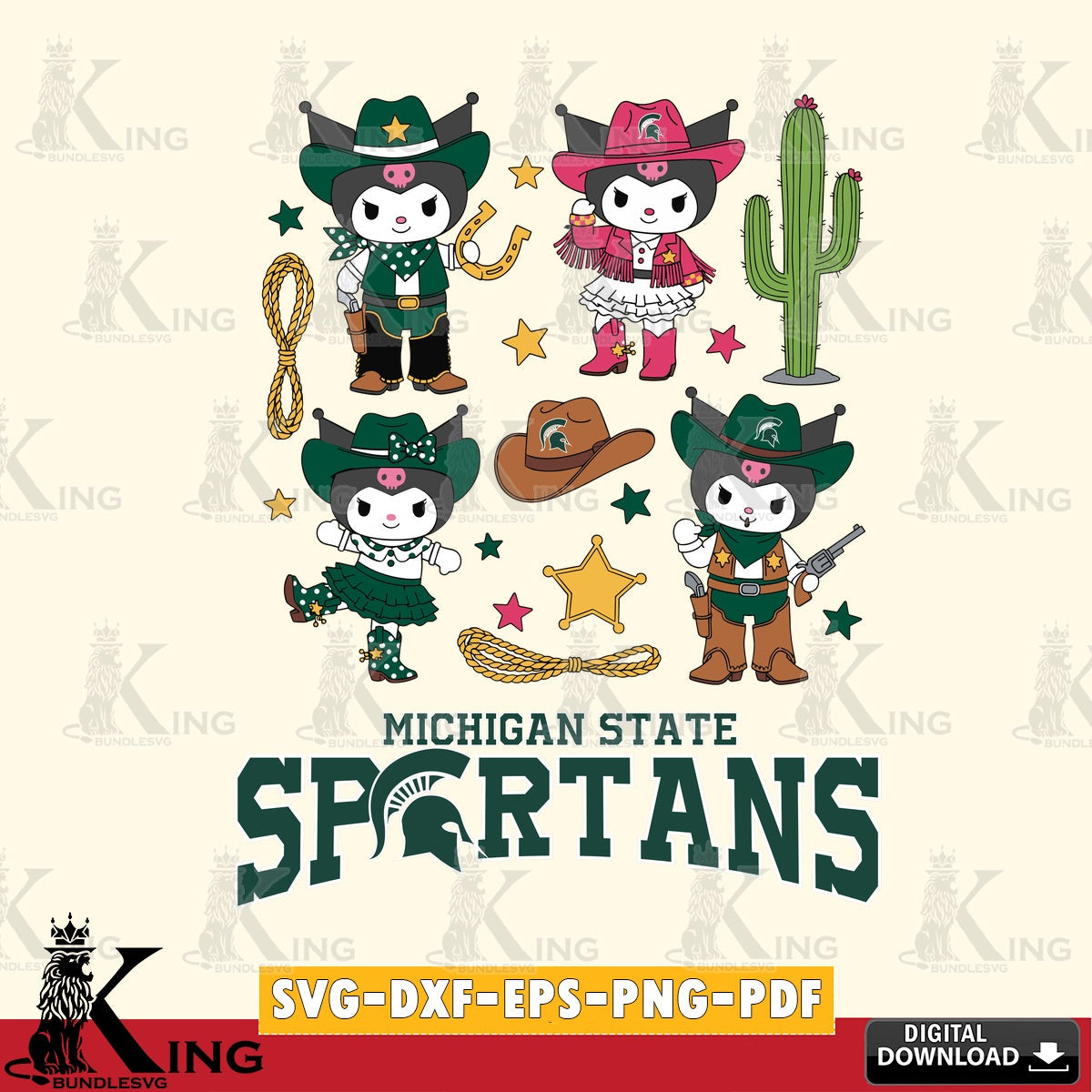 Michigan State Spartans Kuromi Cowboy Western SVG file, Cricut, Cut file  , Digital Download , Instant Download, Sanrio svg, Clipart