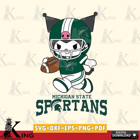 Michigan State Spartans Kuromi Football Run SVG file, Cricut, Cut file  , Digital Download , Instant Download, Sanrio svg, Clipart