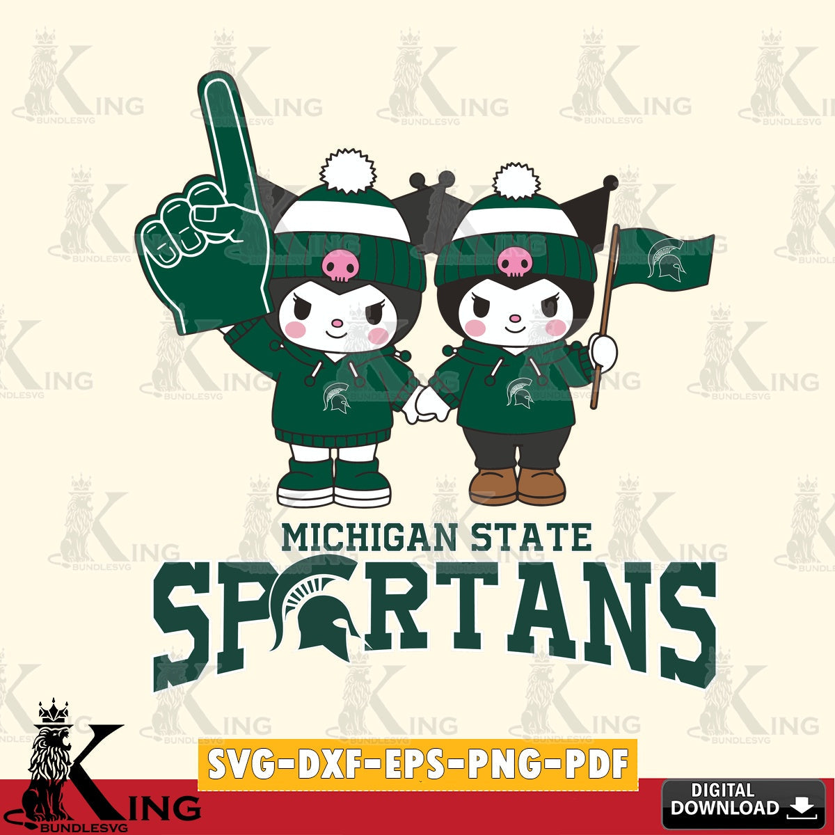 Michigan State Spartans Kuromi rugby Fan SVG file, Cricut, Cut file  , Digital Download , Instant Download, Sanrio svg, Clipart