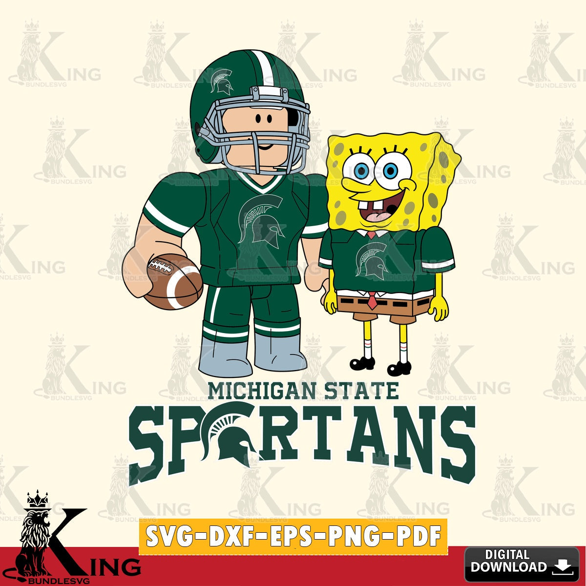 Michigan State Spartans Roblox & Spongebob Football SVG file , NCAA Cricut,  File cut , Digital Download , PDF File