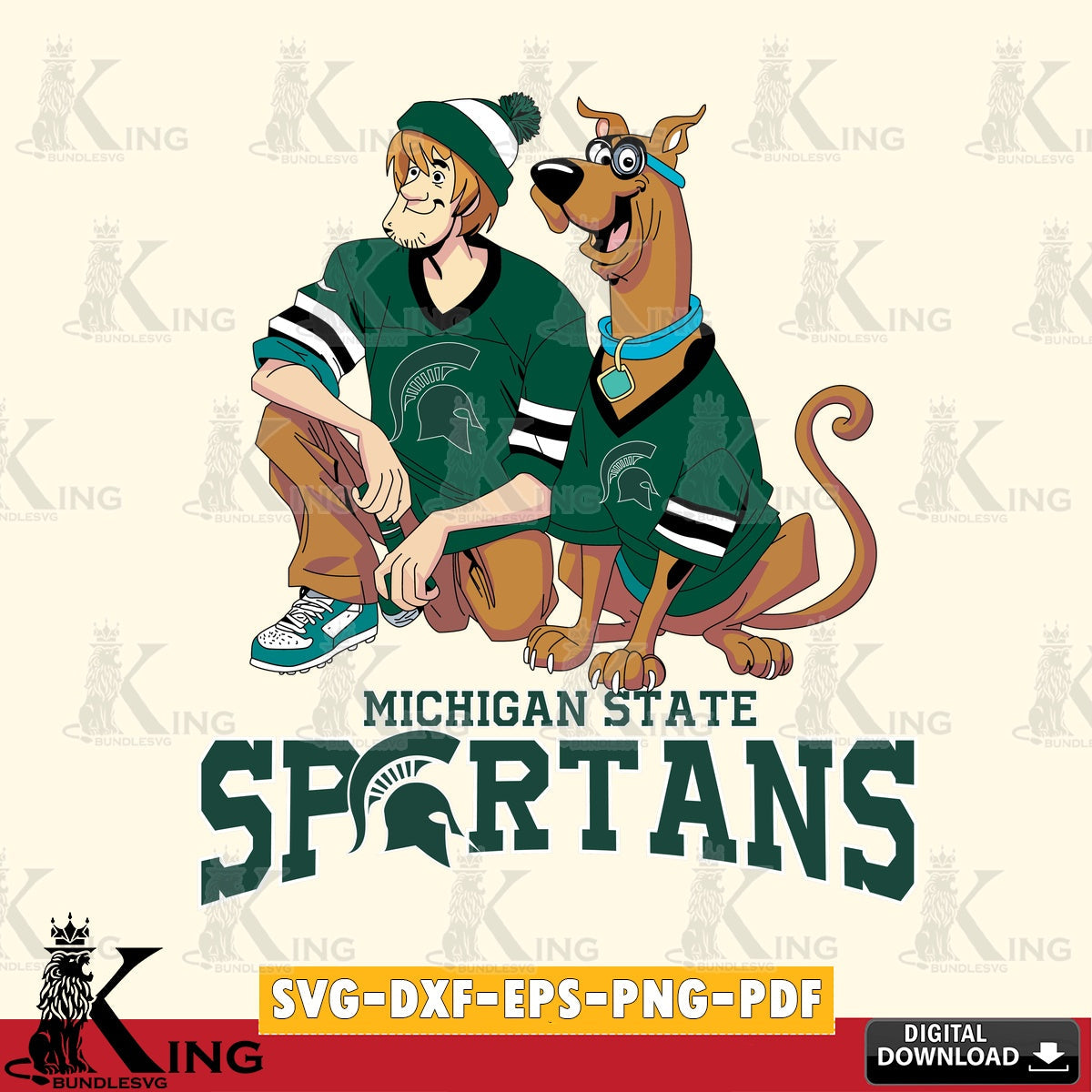 High-quality graphic of Michigan State Spartans Shaggy and Scooby Doo football, cut file ideal for vinyl projects and T-shirt