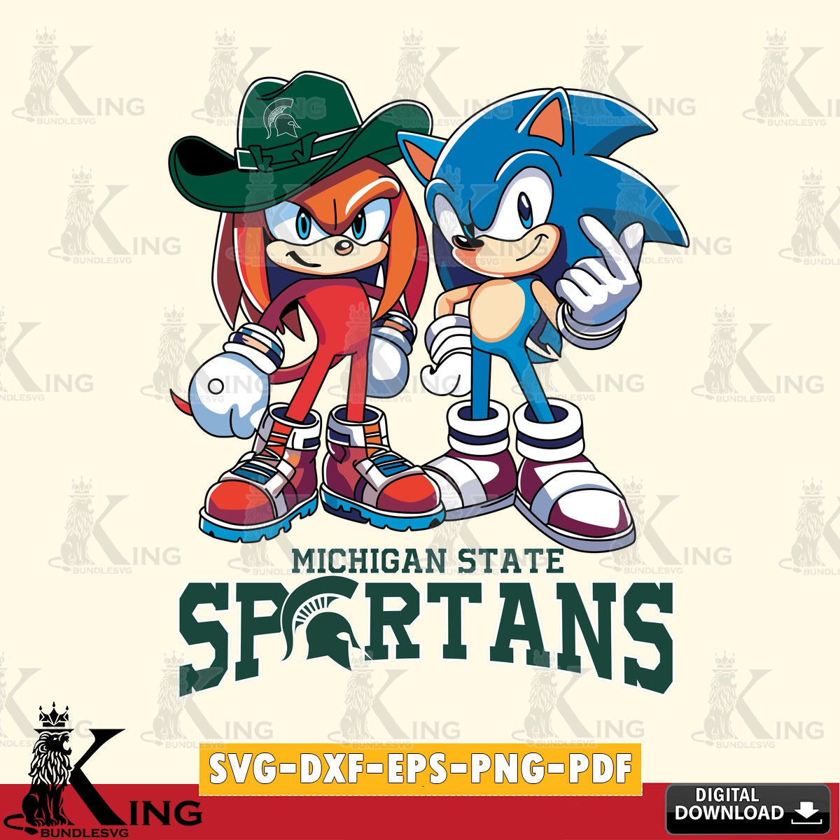 Detailed illustration of Michigan State Spartans Sonic & Knuckles football mascot, printable vector design for sublimation and