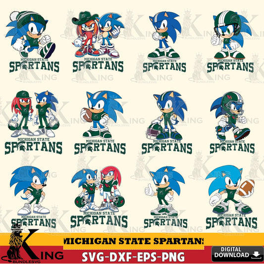 Exclusive set of Michigan State Spartans Sonic & Knuckles NCAA Football Bundle printable vector design for sublimation and crafts