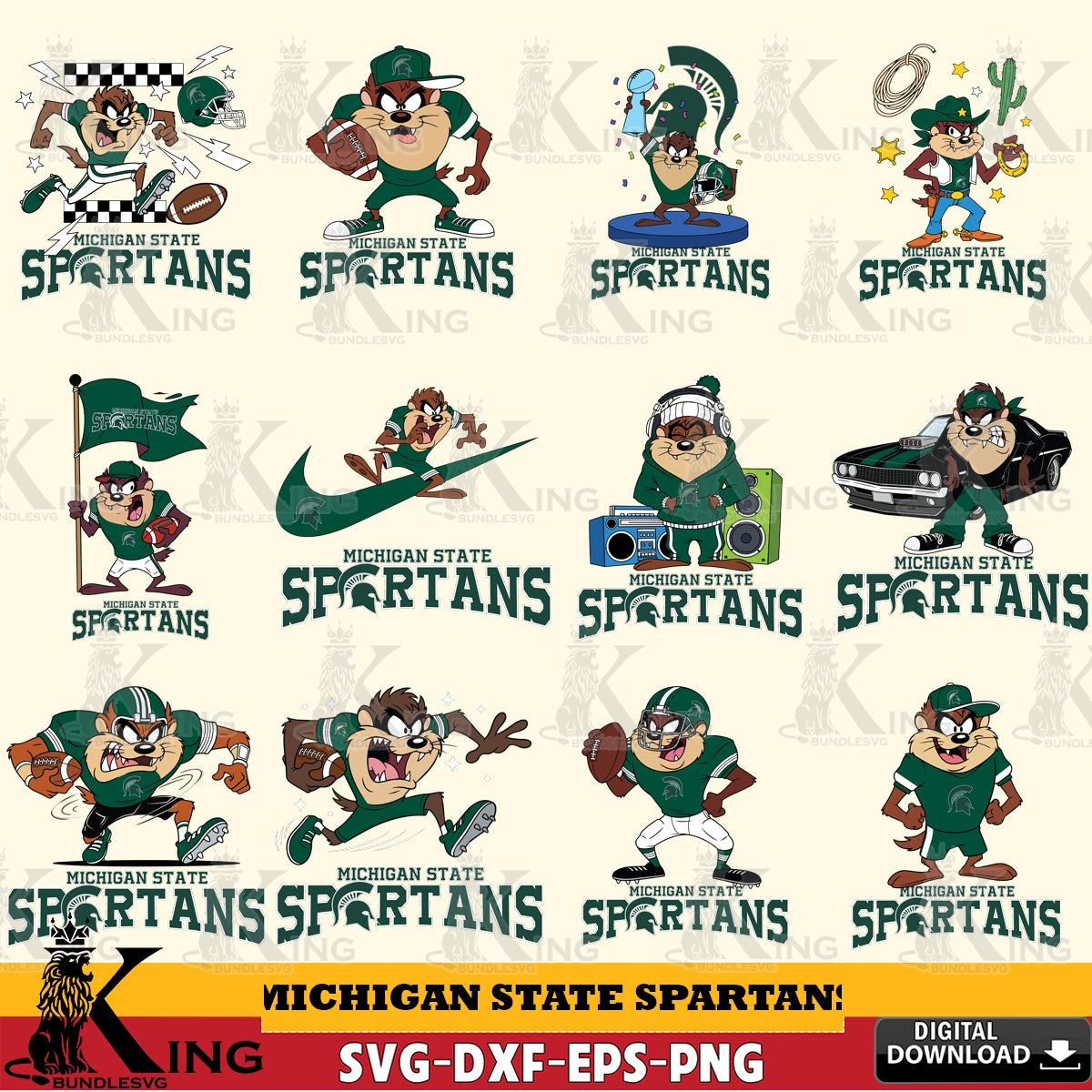 Michigan State Spartans Taz Football NCAA Bundle SVG file, Cut file  , Digital Download , Instant Download, Taz svg, NCAA svg