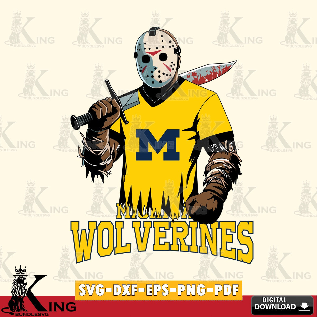 Hand-drawn style art of Michigan Wolverines Jason Voorhees Football, NCAA file cut, digital file for silhouette cameo and cricut