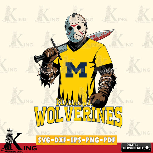 Hand-drawn style art of Michigan Wolverines Jason Voorhees Football, NCAA file cut, digital file for silhouette cameo and cricut