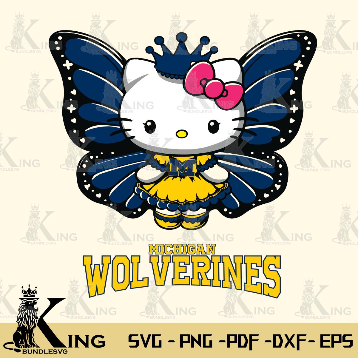 Michigan Wolverines Kitty Wings & Flowers Svg Eps Dxf Png File, Digital Download