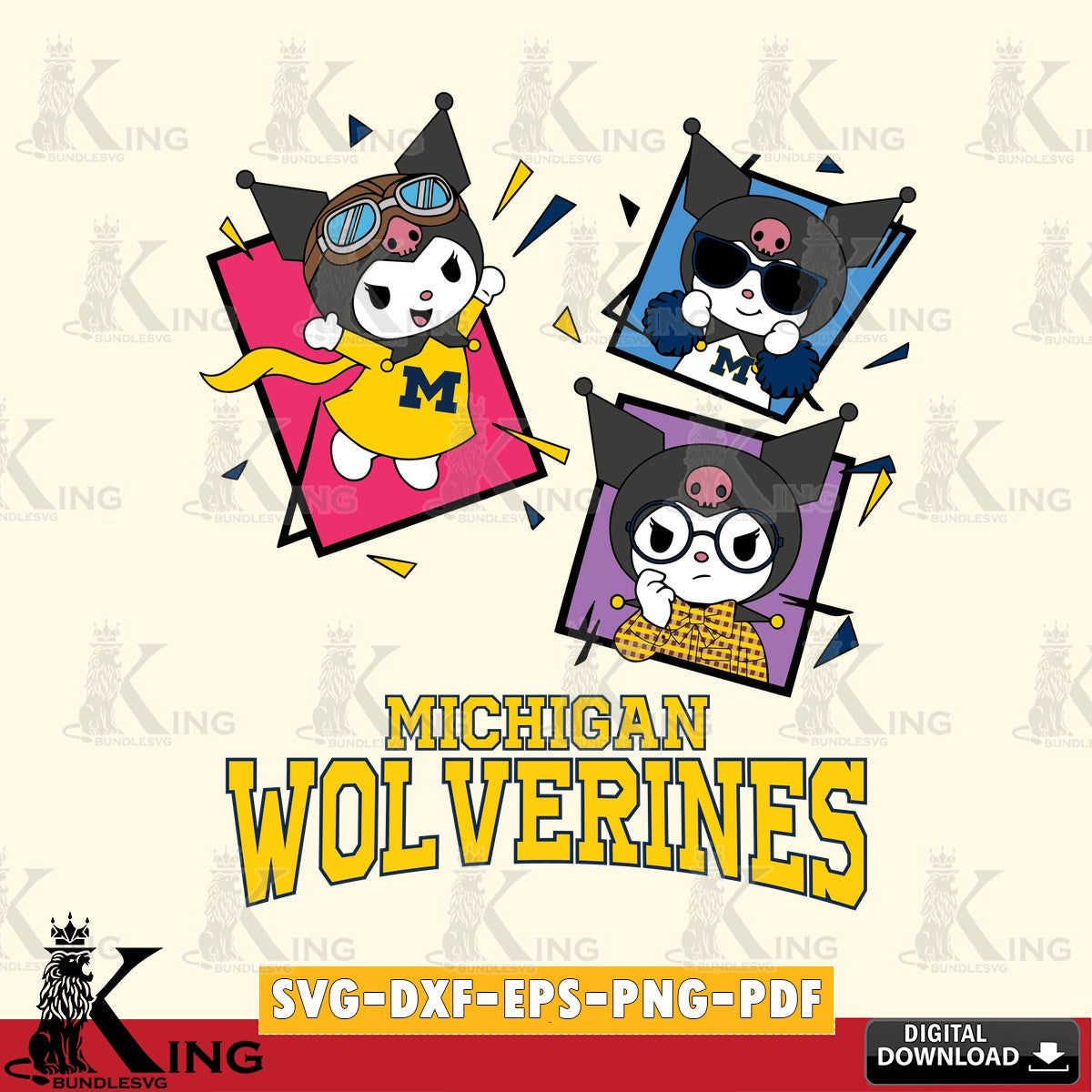 Michigan Wolverines Kuromi Action Football SVG file, Cricut, Cut file  , Digital Download , Instant Download, Sanrio svg, Clipart