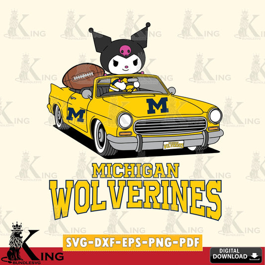 Michigan Wolverines Kuromi Car Football Game SVG file, Cricut, Cut file  , Digital Download , Instant Download, Sanrio svg, Clipart