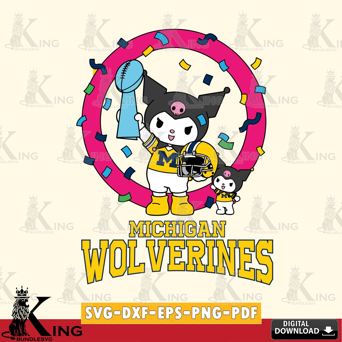 Michigan Wolverines Kuromi Football Champion SVG file, Cricut, Cut file  , Digital Download , Instant Download, Sanrio svg, Clipart
