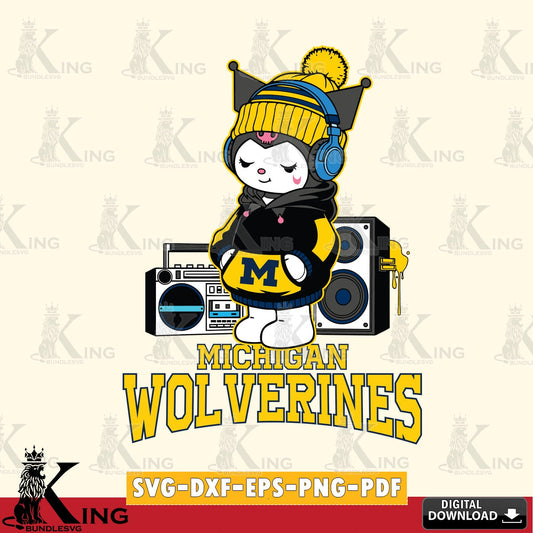 Michigan Wolverines Kuromi Football Music SVG file, Cricut, Cut file  , Digital Download , Instant Download, Sanrio svg, Clipart