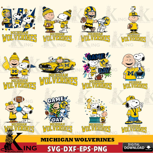 Michigan Wolverines Peanuts Football NCAA Bundle SVG, Cricut, Cut file  , Digital Download , Instant Download, Peanuts svg, NCAA svg, Football svg, Sport svg
