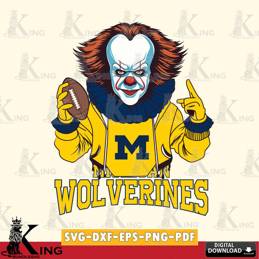 Digital clipart of Michigan Wolverines Pennywise player football, printable vector design for sublimation and crafts