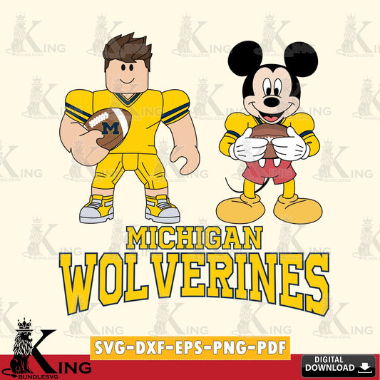 Michigan Wolverines Roblox & Mickey Football SVG file , NCAA Cricut,  File cut , Digital Download , PDF File