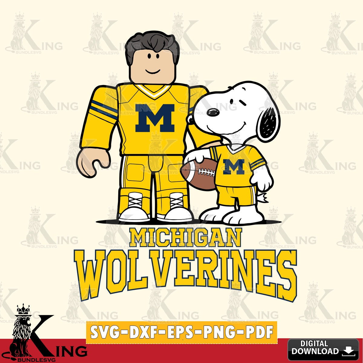 Michigan Wolverines Roblox & Snoopy Football SVG file , NCAA Cricut,  File cut , Digital Download , PDF File