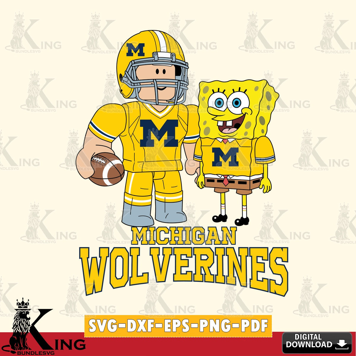 Michigan Wolverines Roblox & Spongebob Football SVG file , NCAA Cricut,  File cut , Digital Download , PDF File