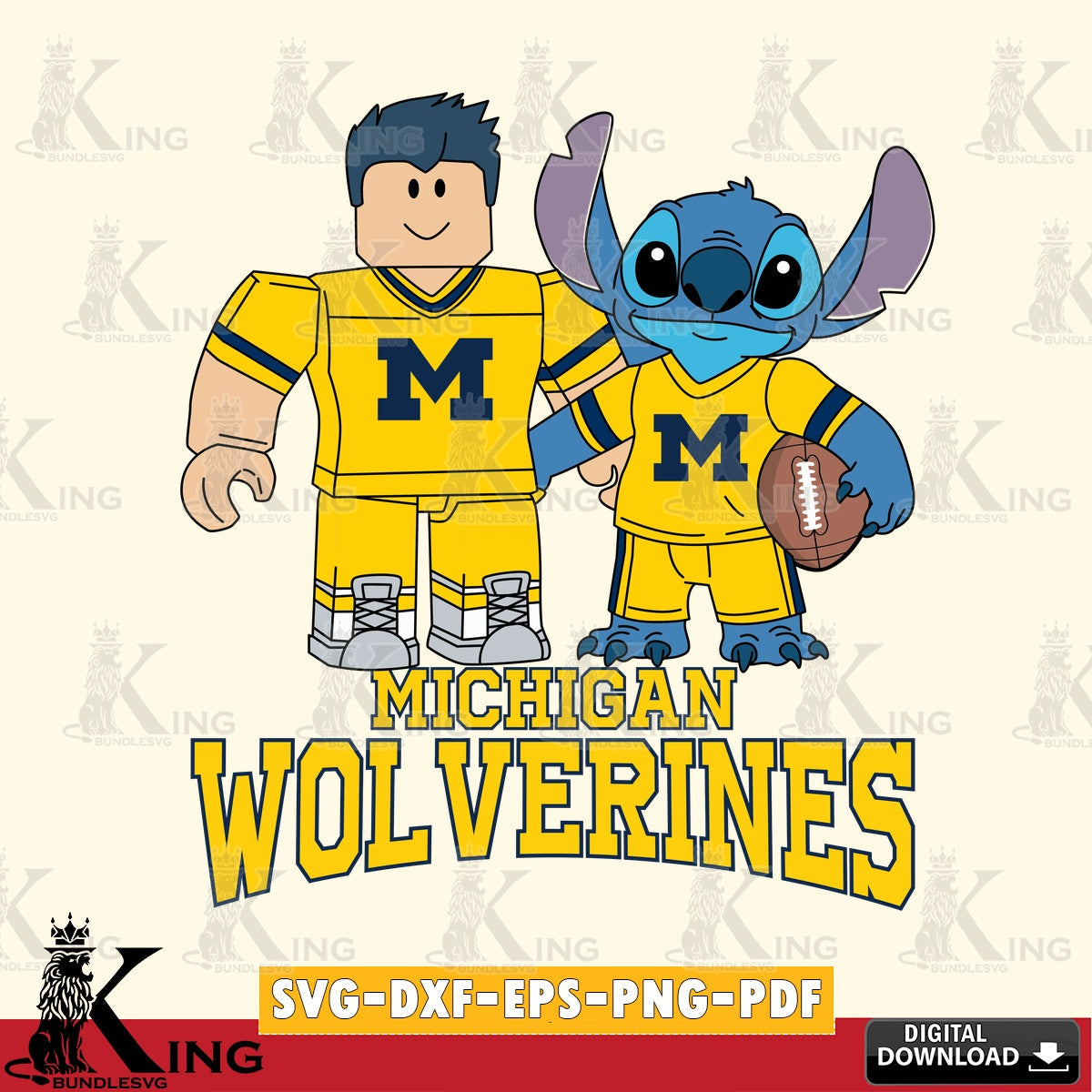 Michigan Wolverines Roblox & Stitch Football SVG file , NCAA Cricut,  File cut , Digital Download , PDF File