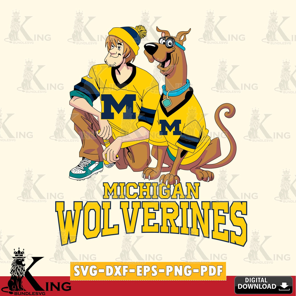 Unique artwork depicting the Michigan Wolverines with Shaggy and Scooby Doo, a cut file ideal for vinyl projects and T-shirt
