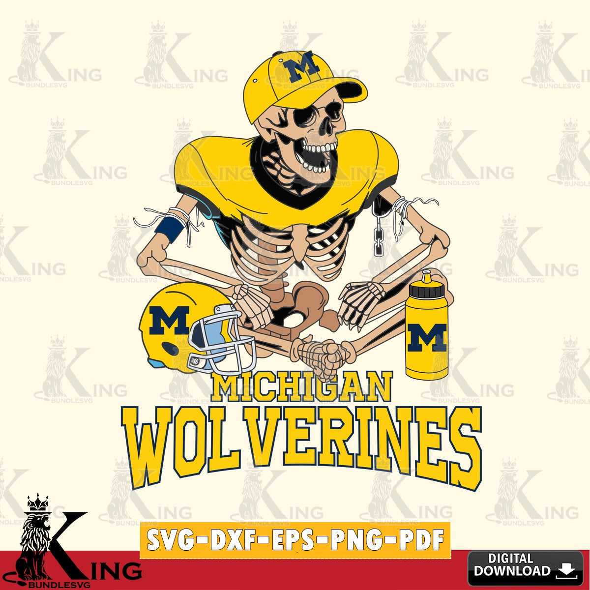 Digital clipart of Michigan Wolverines skeleton player football NCAA cut file, PNG clipart for sublimation printing and graphic