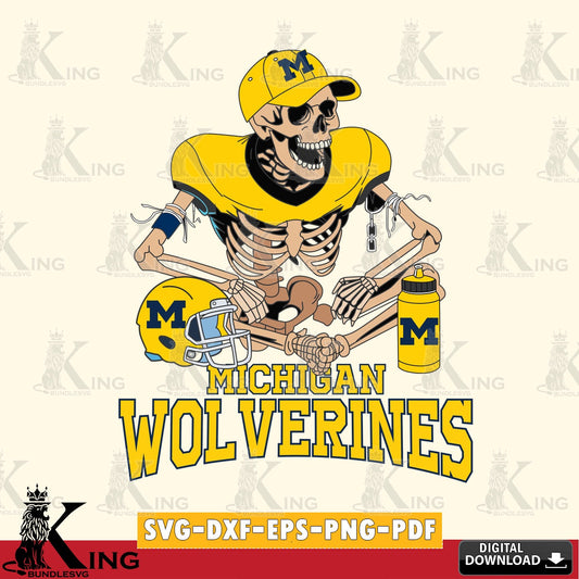Digital clipart of Michigan Wolverines skeleton player football NCAA cut file, PNG clipart for sublimation printing and graphic