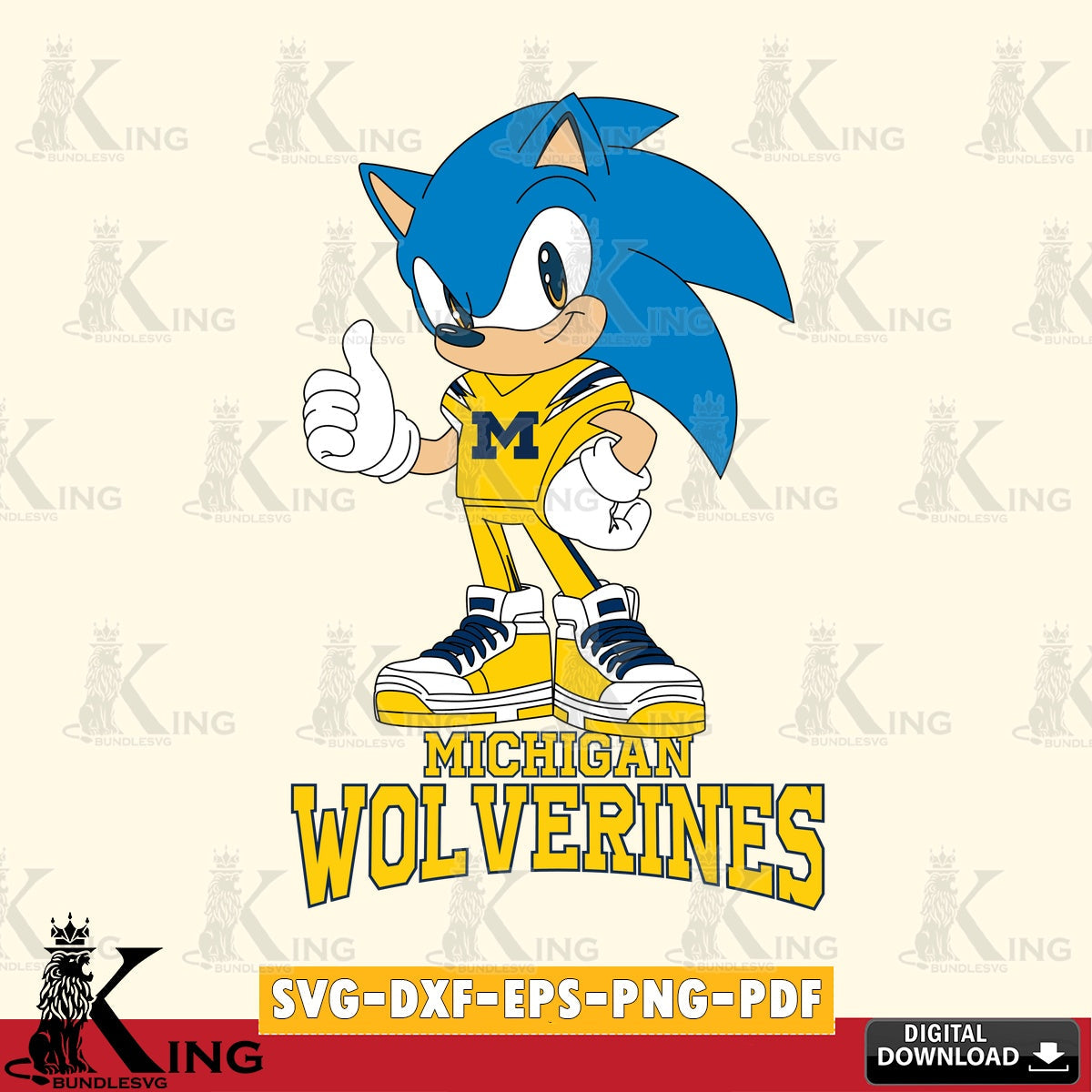 Hand-drawn style art of Michigan Wolverines Sonic Like Football digital download for Cricut Maker and paper crafts