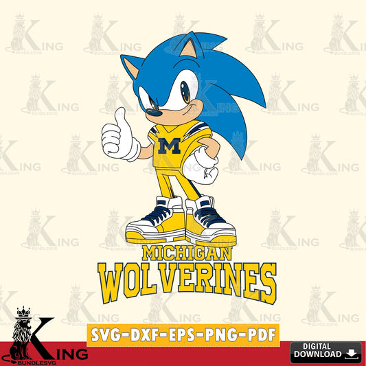 Hand-drawn style art of Michigan Wolverines Sonic Like Football digital download for Cricut Maker and paper crafts